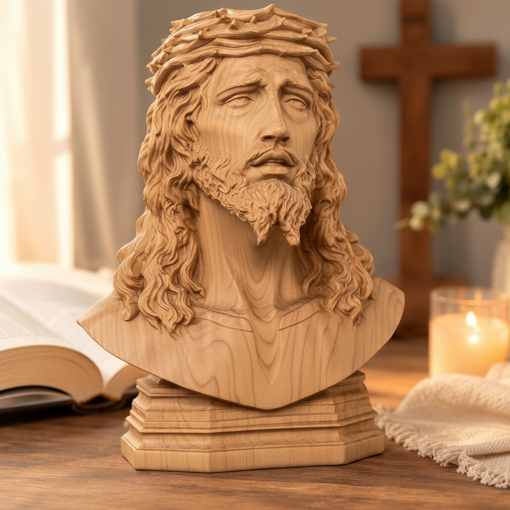 The Crown of Thorns Bust in pale beechwood