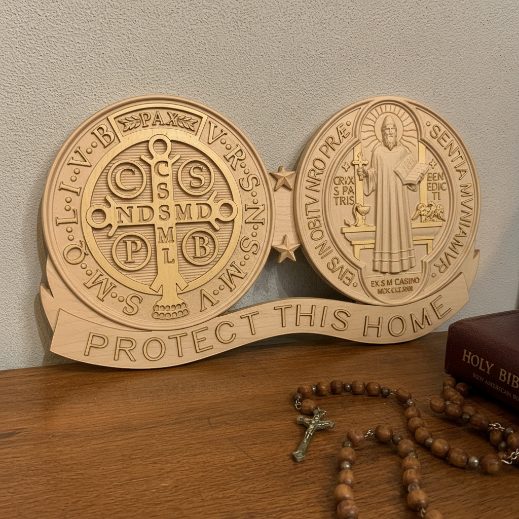 The St. Benedict Medal in pale beechwood