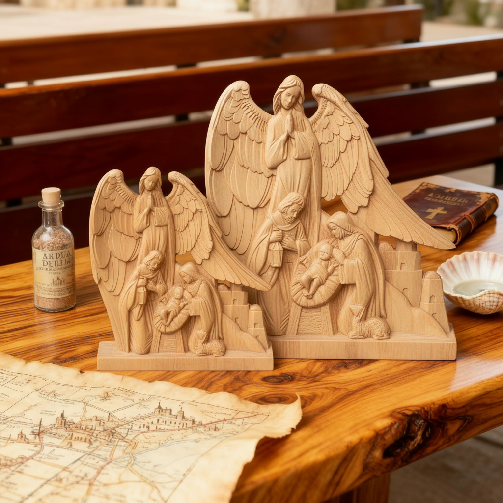 Holy Family with Guardian Angel in pale beechwood