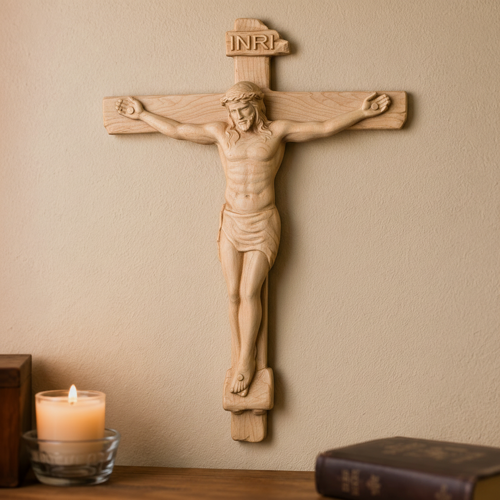 The Crucifix in pale beechwood