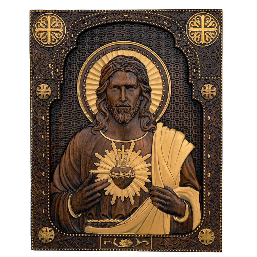 The Sacred Heart icon in the gilded finish, front view
