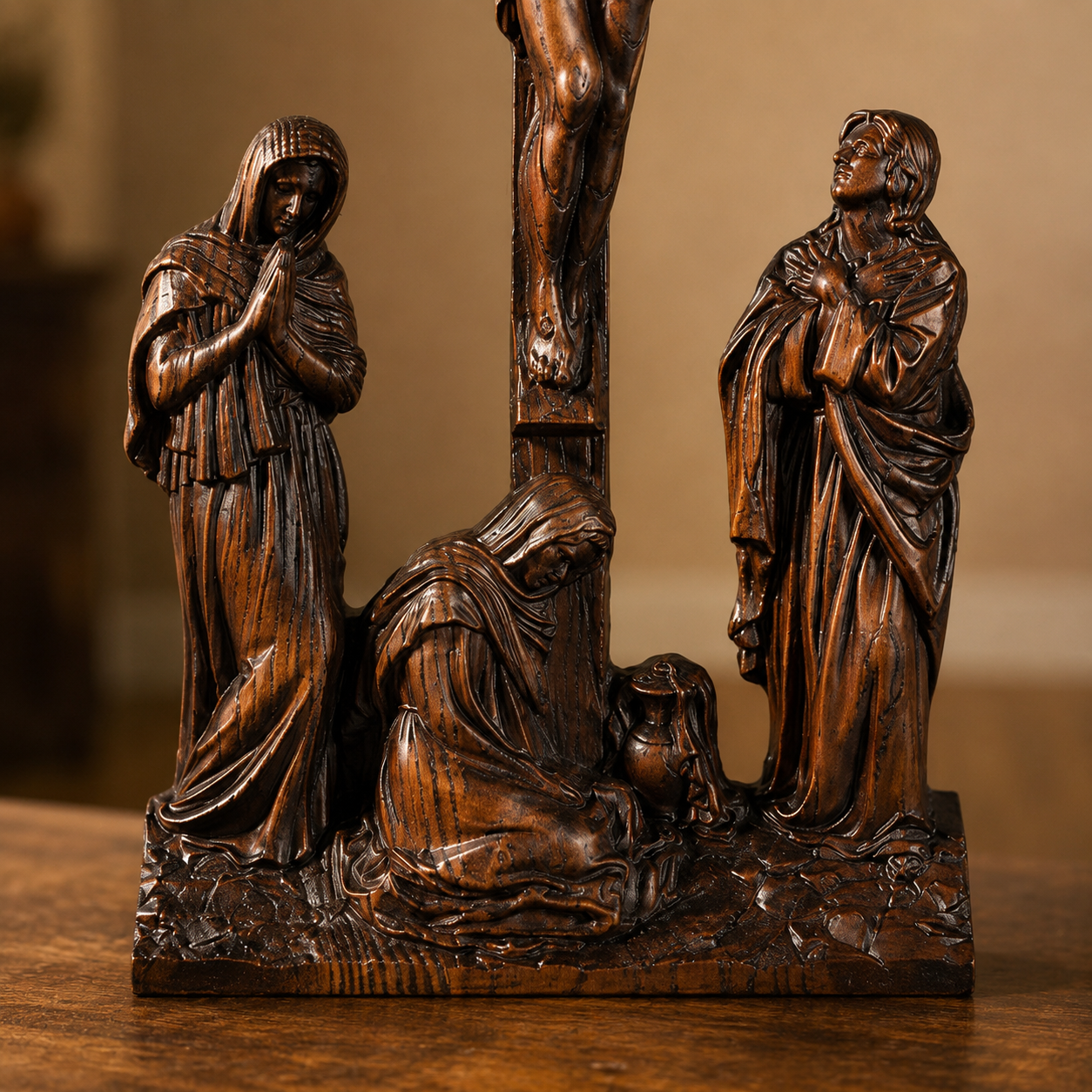 Detail of the mourners at the foot of the cross