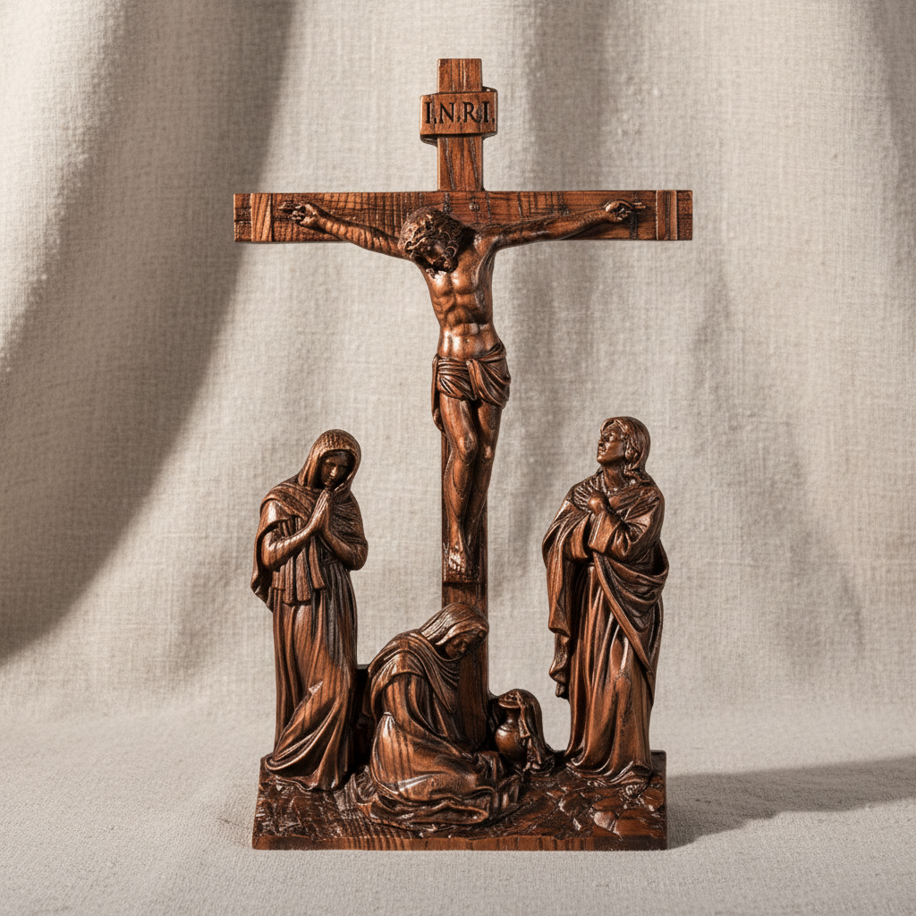The carving against natural linen