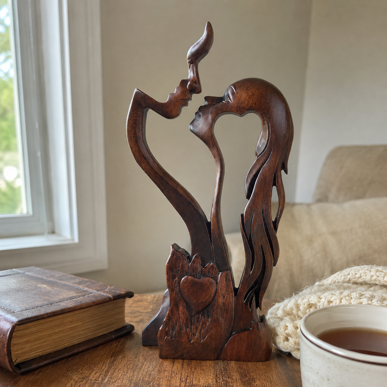 Love Eternal on a window sill with a book and gift box