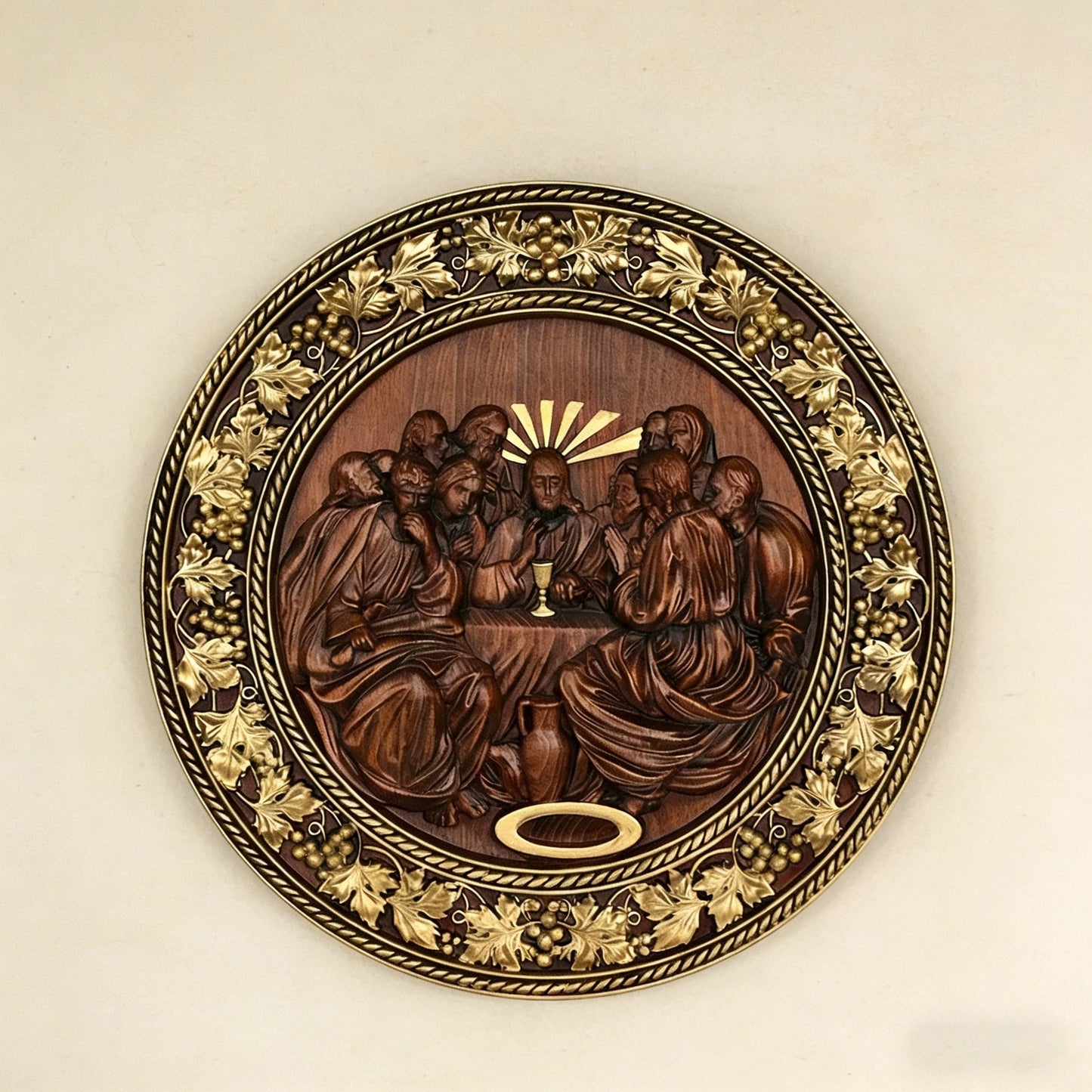 The gold-finish Last Supper roundel, front view