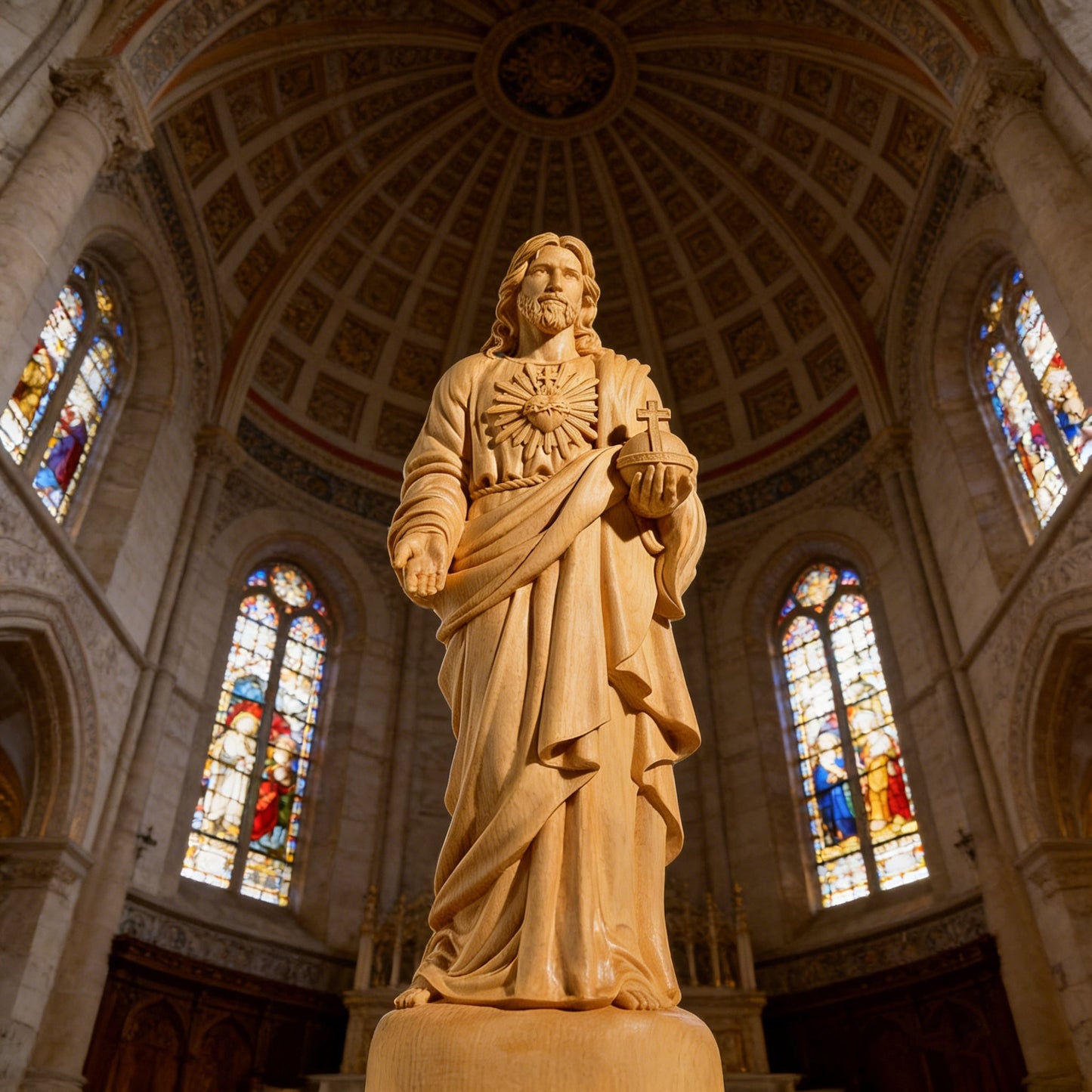The Sacred Heart of Jesus statue in a church sanctuary