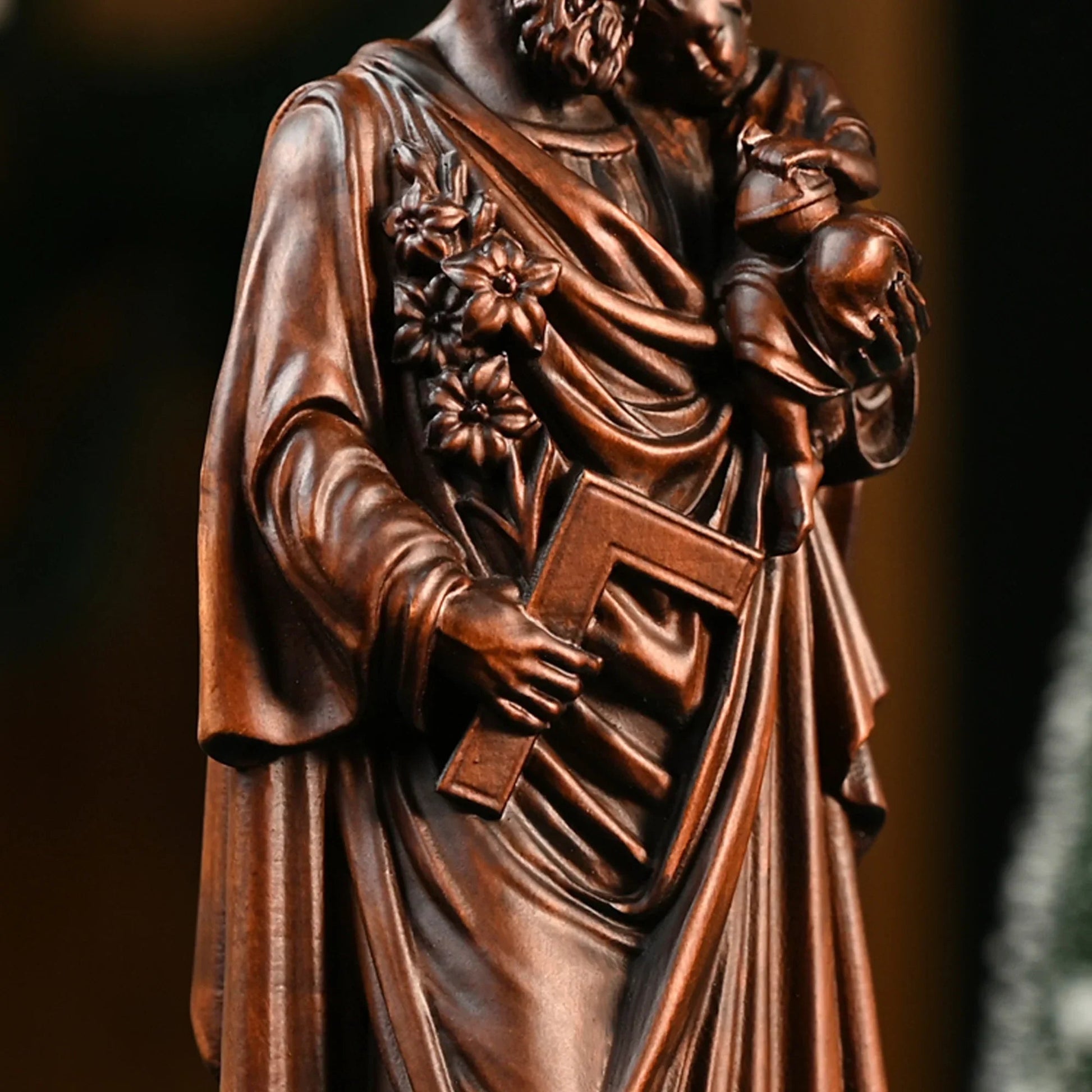 St. Joseph and the Child, close detail of the carved boxwood