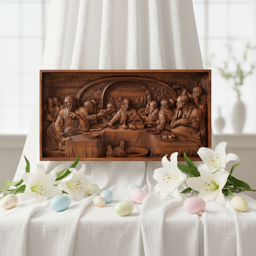 The Last Supper Panel hanging on a wall above a console table