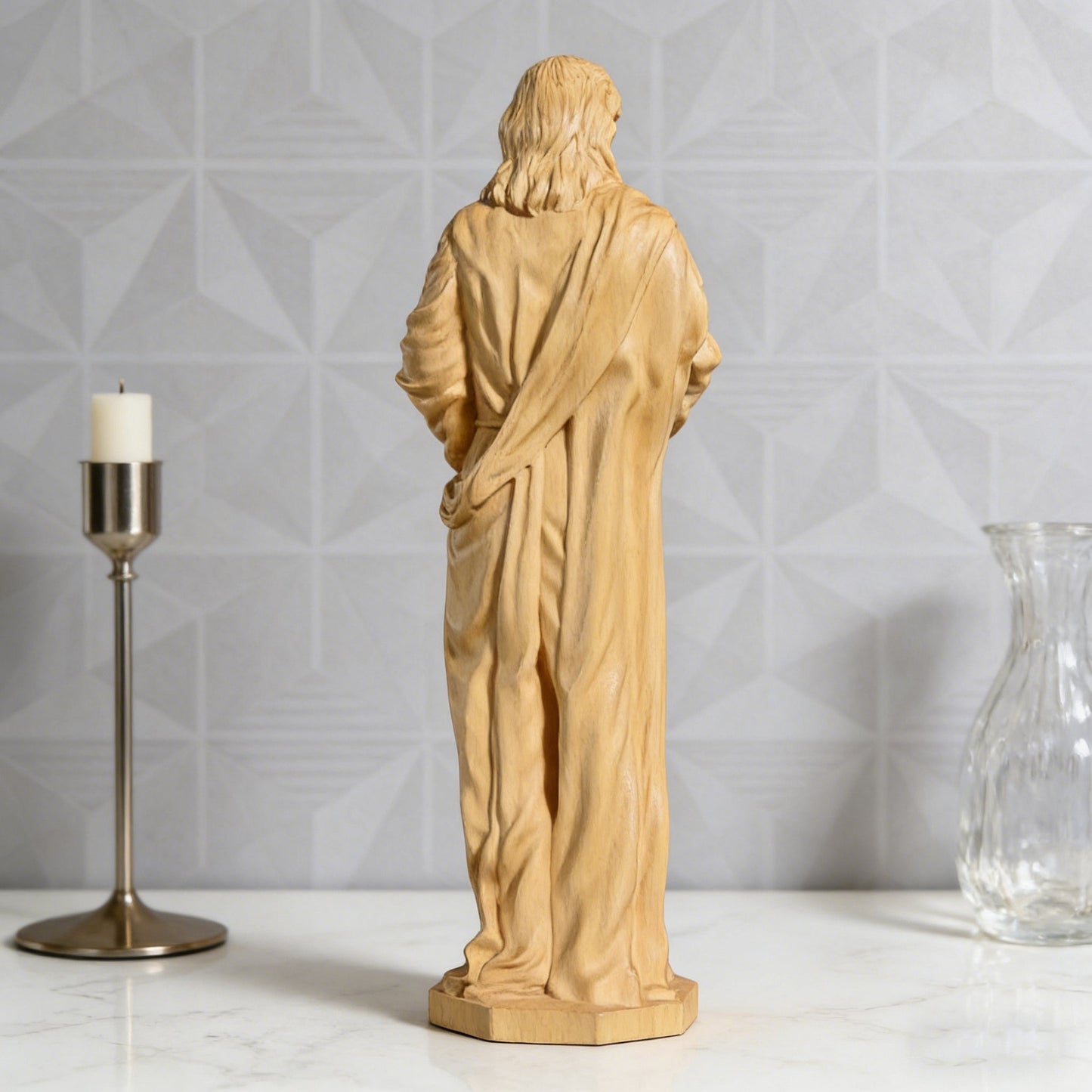 The back of the Good Shepherd carving, showing the carved robe