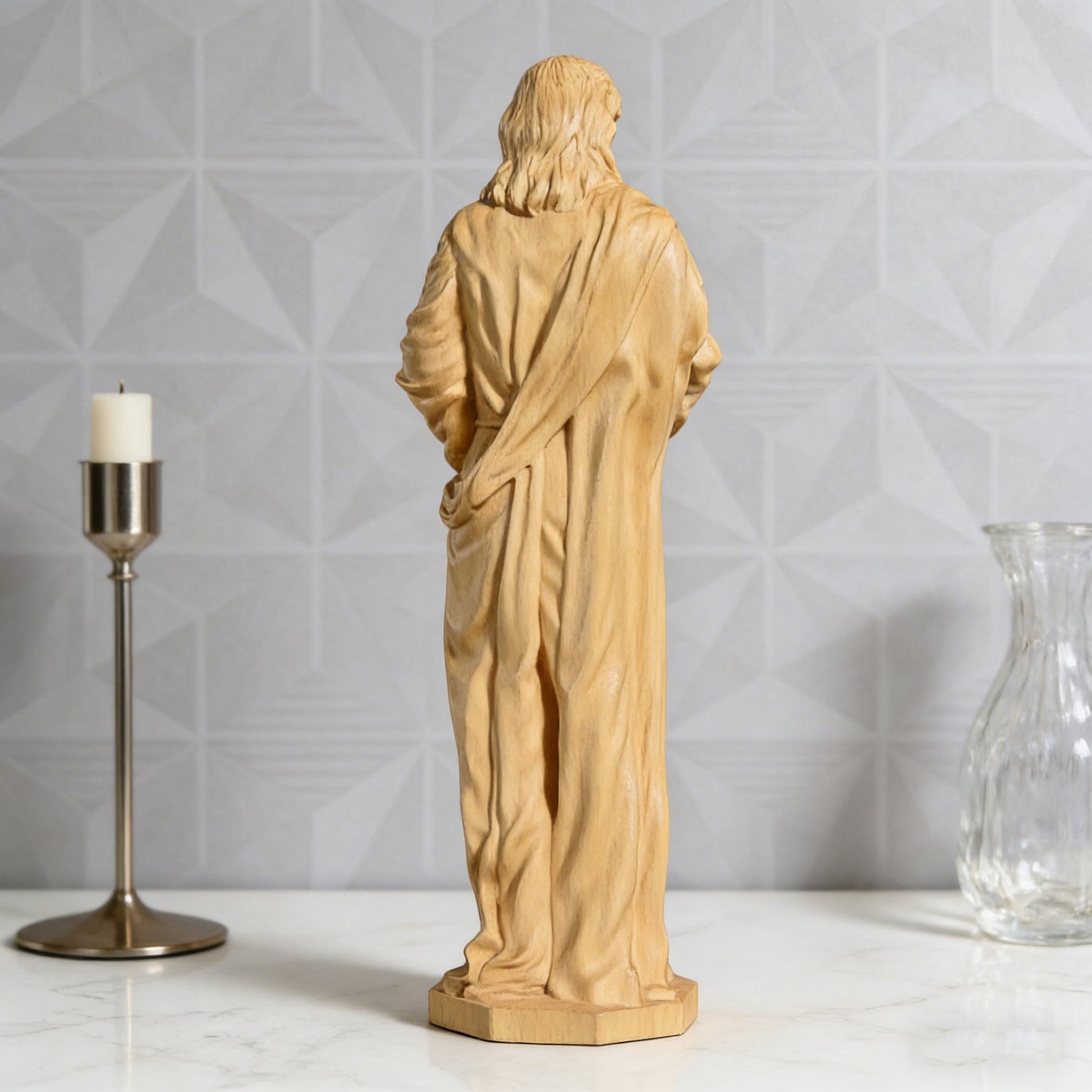The back of the Good Shepherd carving, showing the carved robe
