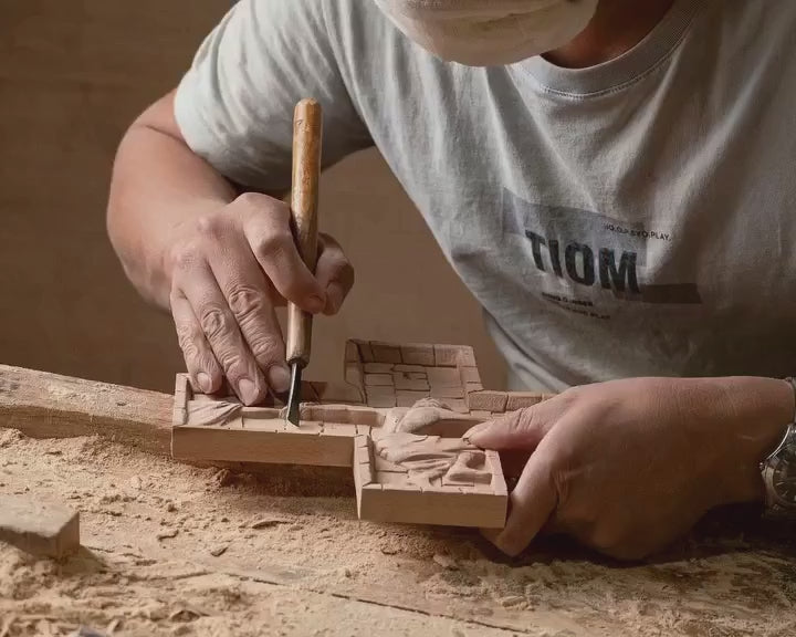 In the workshop: carving, staining, and finishing by hand